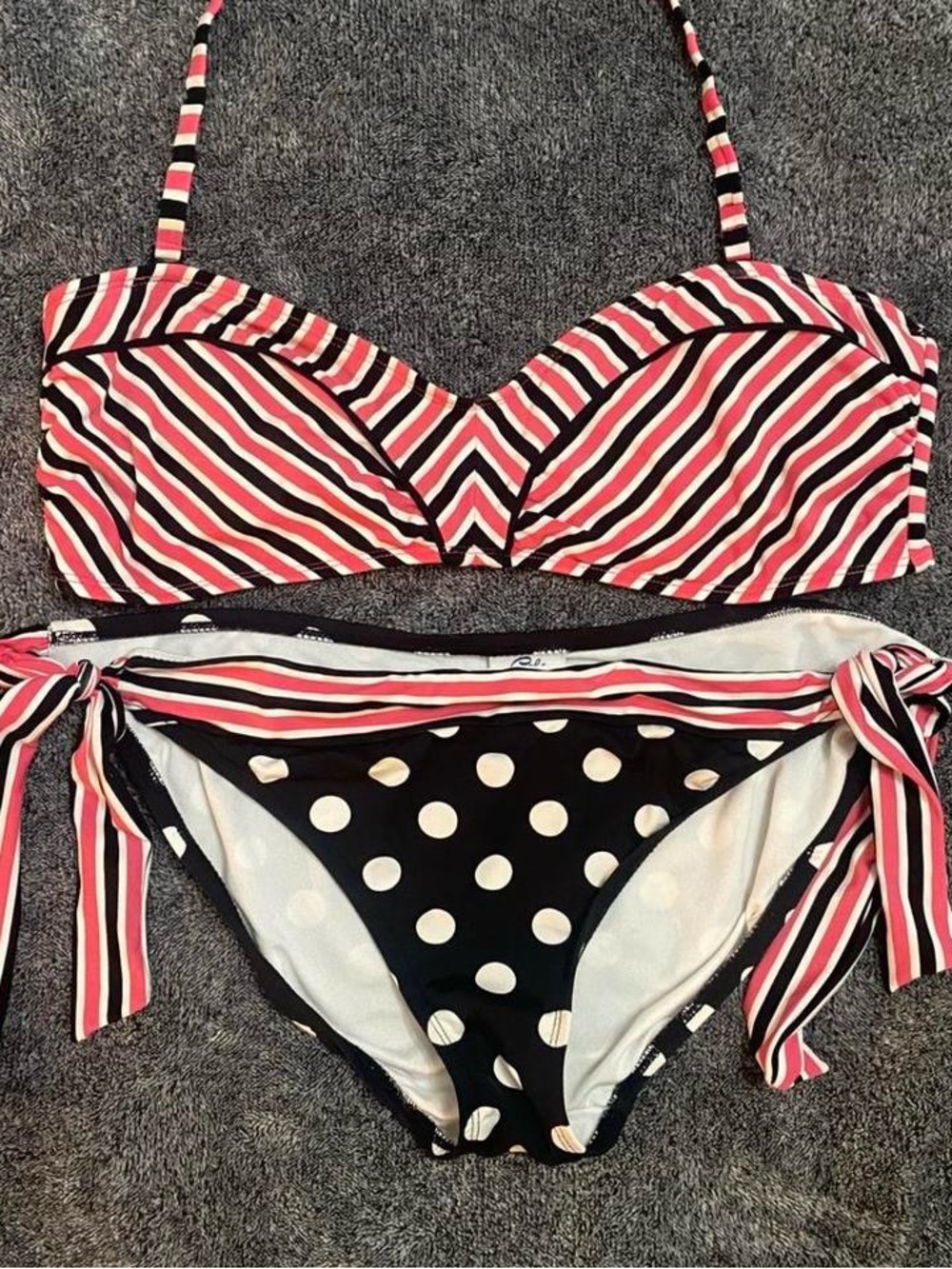 Striped Pink & Black Two-Piece Bikini Set
